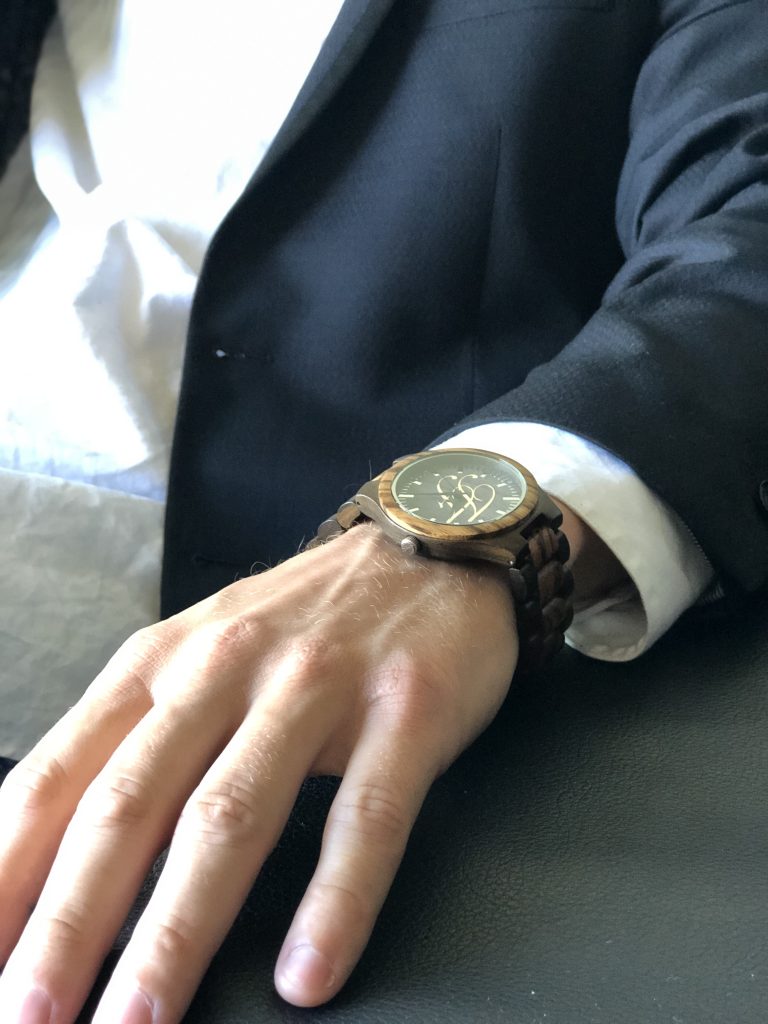 curtis moody in suit wearing forever fresh wood watch