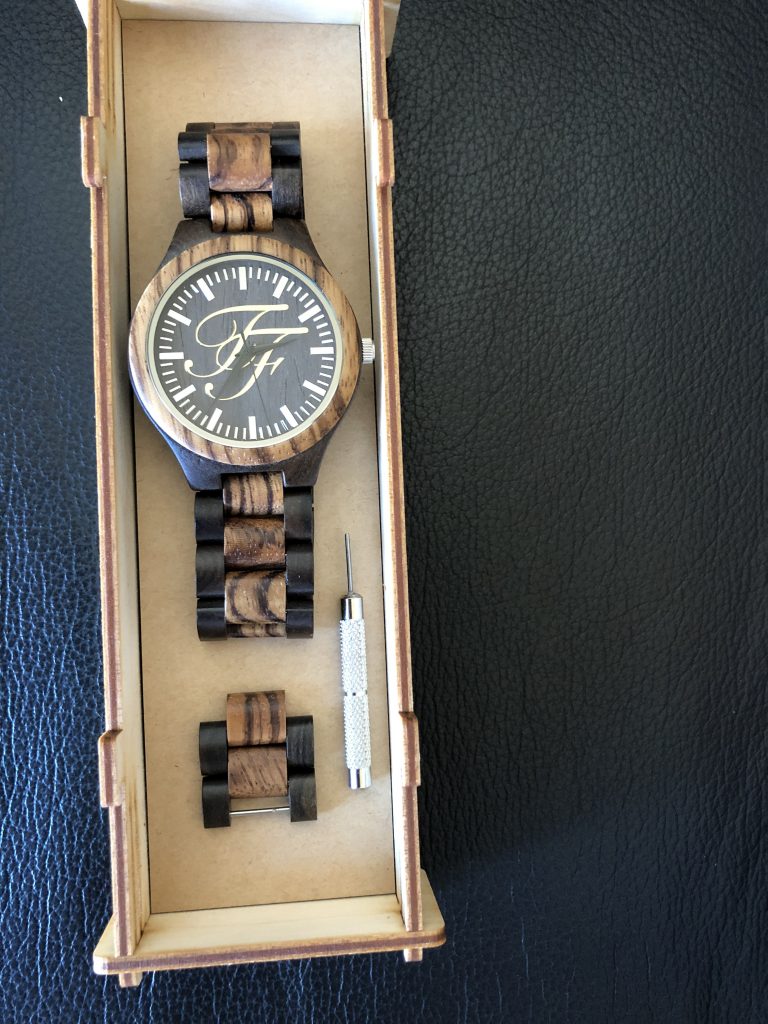 wood watch in wood case